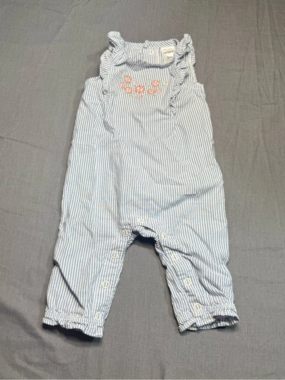 Carter's Blue and White Striped One-Piece Bodysuit with Pink Floral Embroidery
